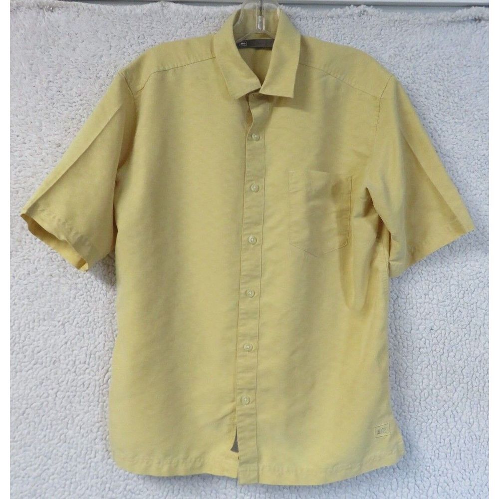 Mens REI Recreational Equipment Inc. Yellow Short Sleeve Button Front Shirt Sz S